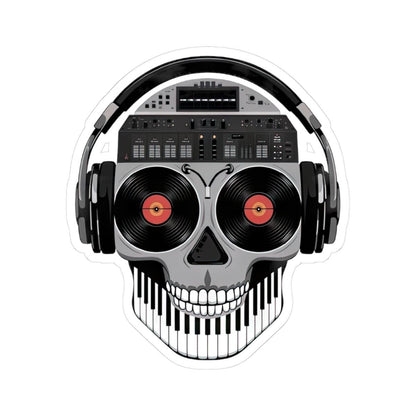 DJ Skull Sticker: Red Vinyl Eyes, Mixer, Headphones - Waterproof EDM Decal