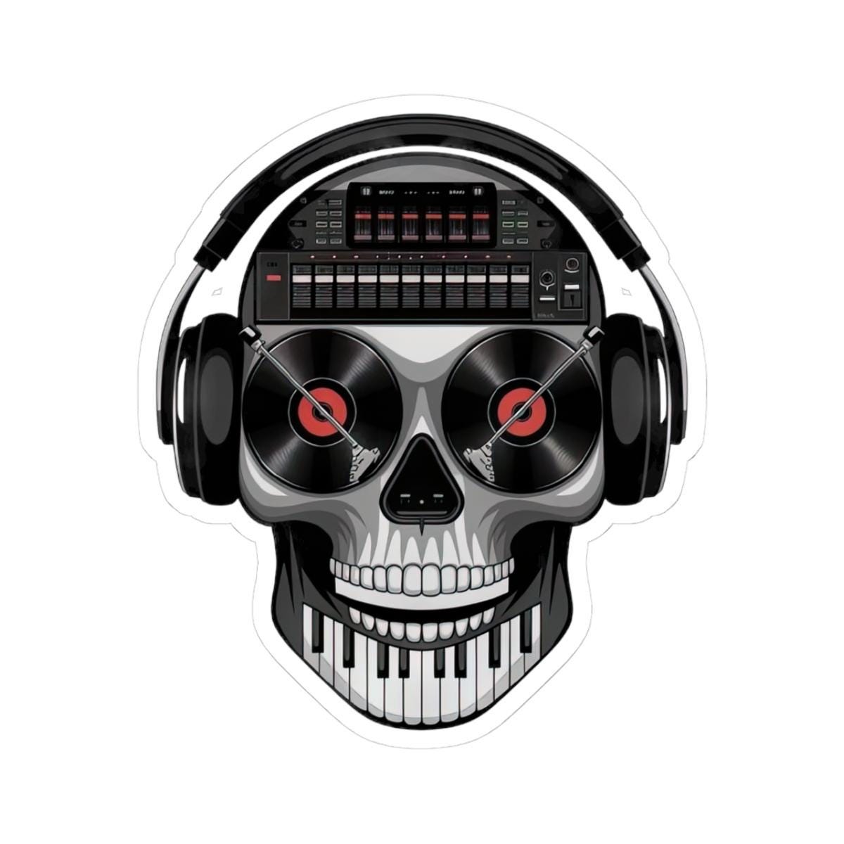 DJ Skull Sticker: Waterproof Vinyl EDM Music Producer Laptop Decal