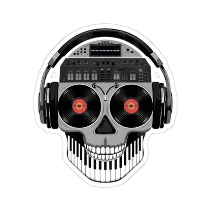 DJ Skull Sticker: Red Vinyl Eyes, Mixer, Headphones - Waterproof EDM Decal