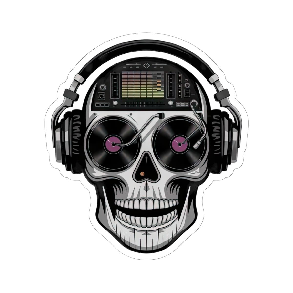 DJ Skull Sticker: Waterproof Vinyl Decal for Music Lovers