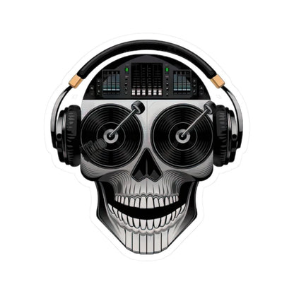 DJ Skull Sticker: Turntable Eyes, Mixer Brain - Waterproof Vinyl Decal