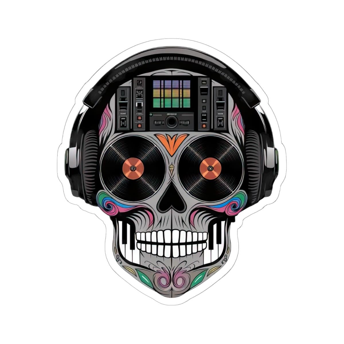 Sugar Skull DJ Sticker: Waterproof Vinyl EDM Festival Art