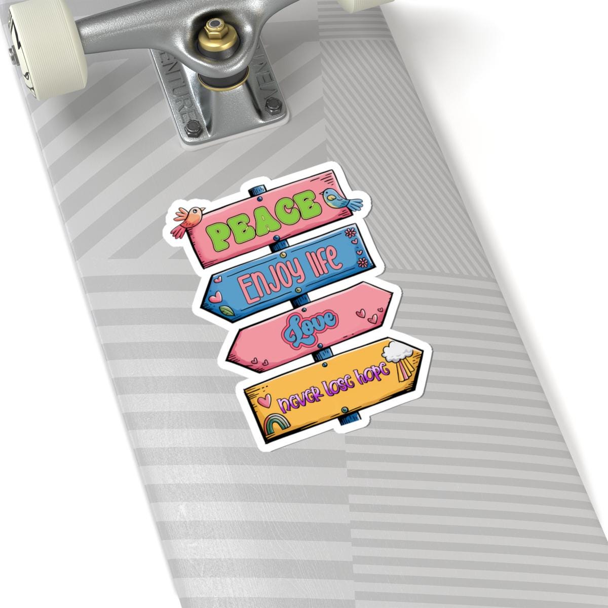Peace Love Hope Sticker: Retro Signpost Vinyl Decal - Motivational Hippie Quote