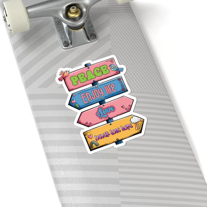 Peace Love Hope Sticker: Retro Signpost Vinyl Decal - Motivational Hippie Quote