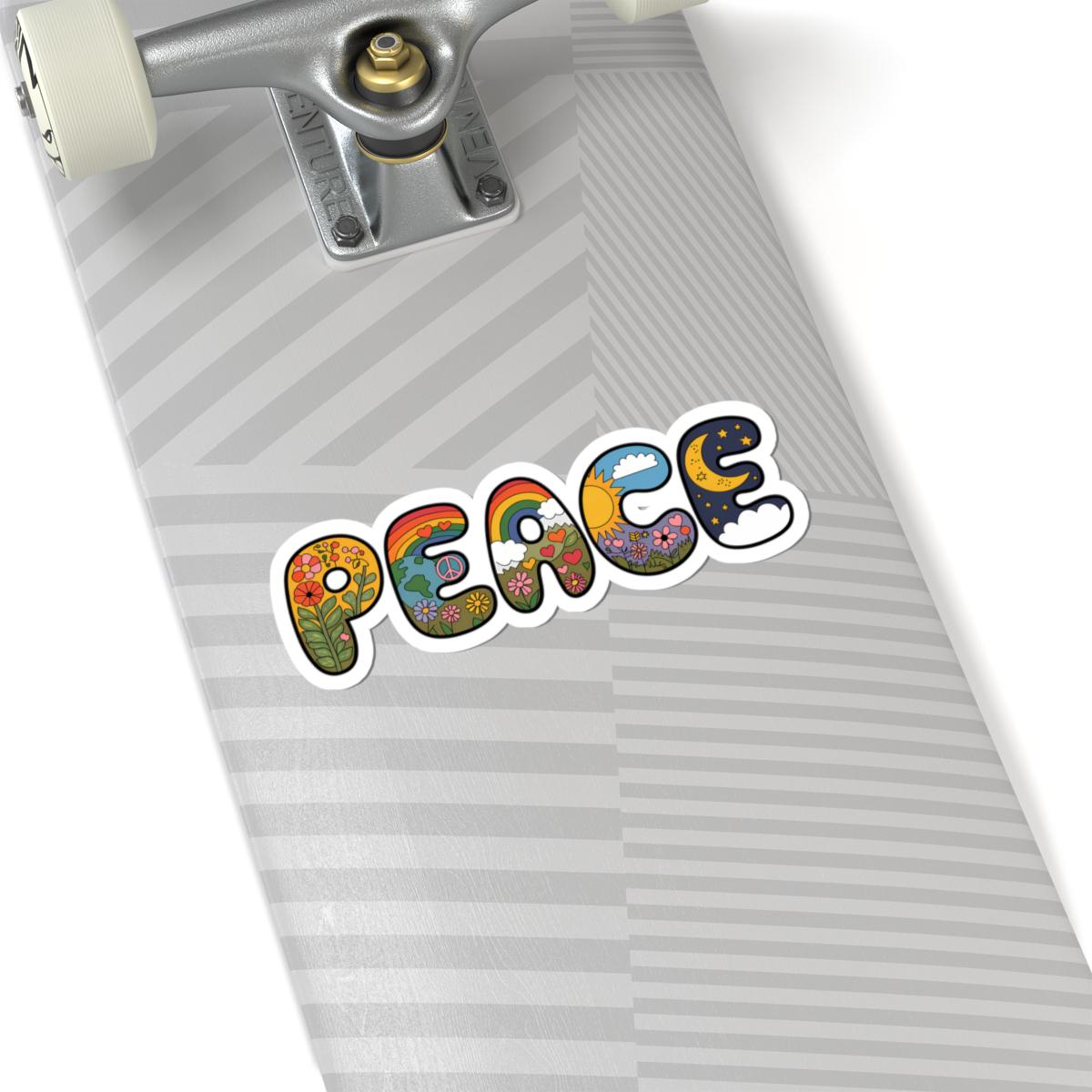 Peace Word Art Sticker: Groovy Hippie Retro Rainbow Decal
