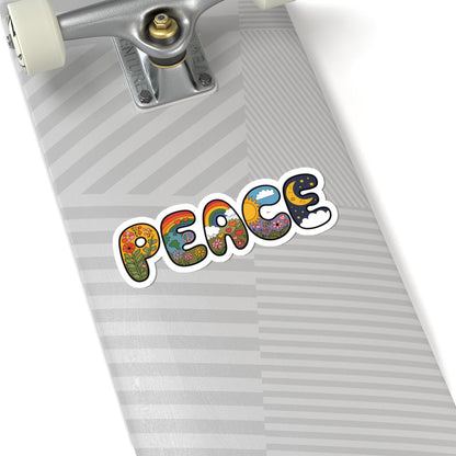 Peace Word Art Sticker: Groovy Hippie Retro Rainbow Decal