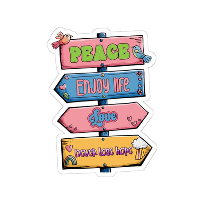 Peace Love Hope Sticker: Retro Signpost Vinyl Decal - Motivational Hippie Quote