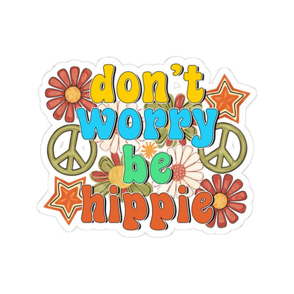 ColorFlow 'Don't Worry Be Hippie' Sticker: Retro 70s Groovy Floral Vinyl Decal