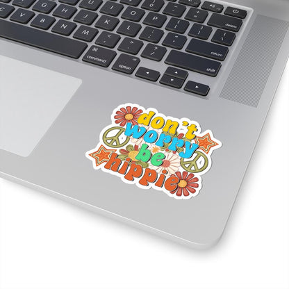 ColorFlow 'Don't Worry Be Hippie' Sticker: Retro 70s Groovy Floral Vinyl Decal