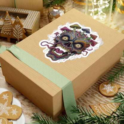 Psychedelic Skull Sticker: Trippy Mushroom Horror Art, Vibrant Surreal Design