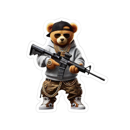 Camo Gangsta Bear Sticker: Hip Hop Teddy Vinyl Decal
