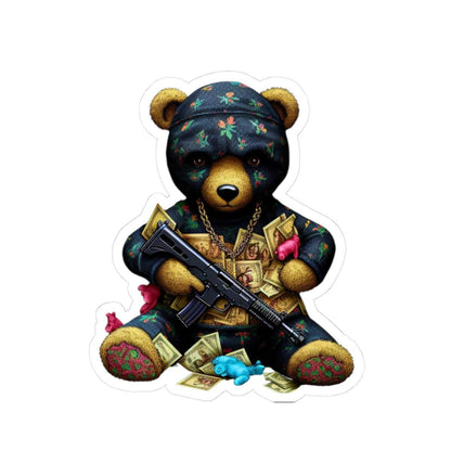 Gangsta Teddy Bear Sticker: Edgy Street Art Kiss Cut Decal