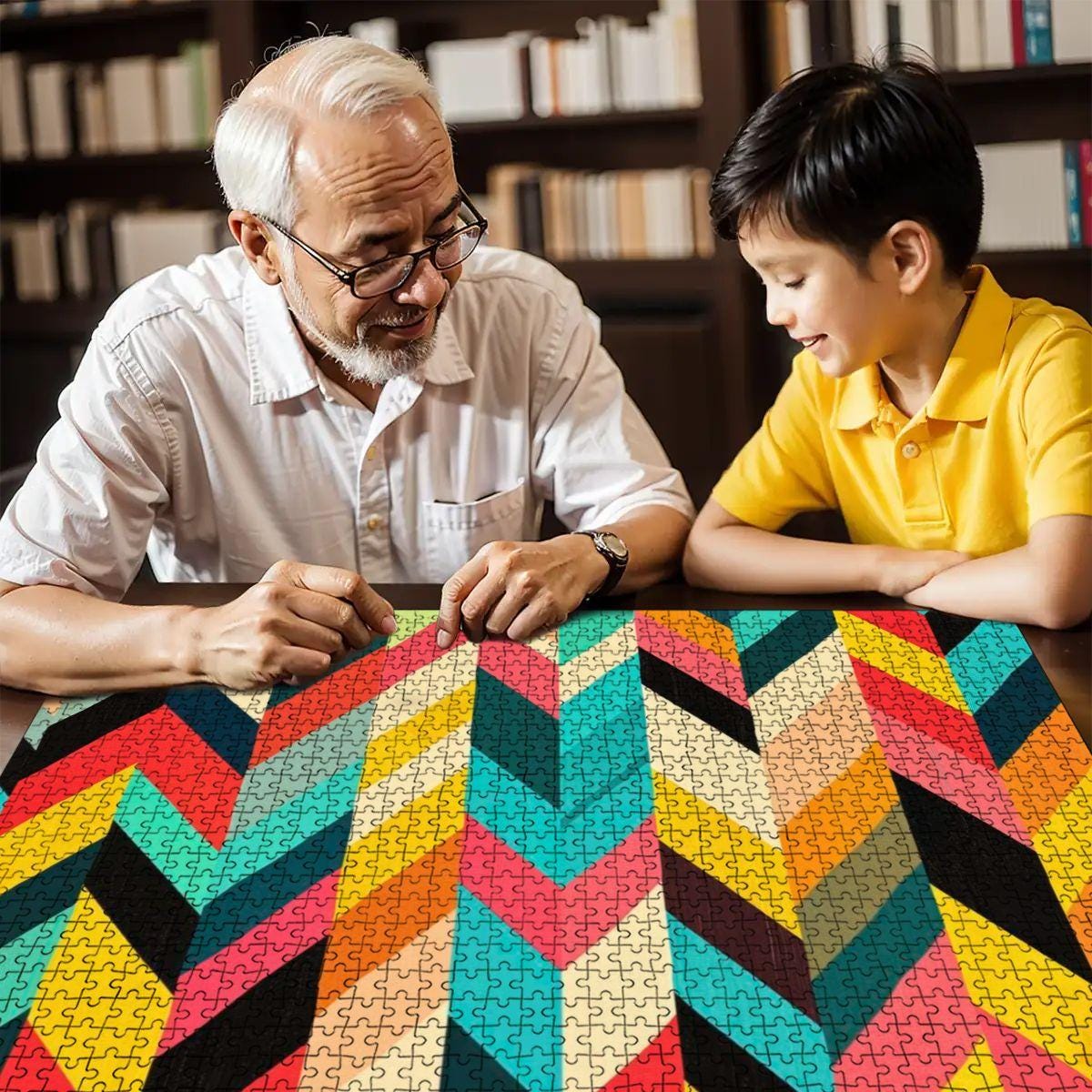 ColorFlow | Pop Art Chevron Wooden Puzzle 1000pc | Multicolor Geometric Puzzle