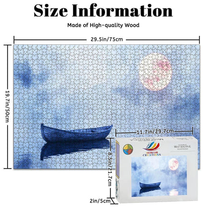 ColorFlow | Silent Night Boat Wooden Puzzle 1000pc | Lake Moon Tranquility Puzzle