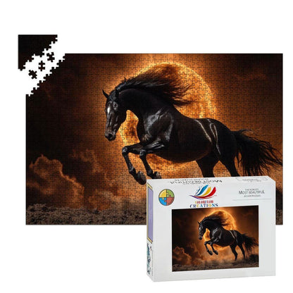 ColorFlow | Solar Black Stallion Wooden Puzzle 1000pc | Bold Sunset Puzzle