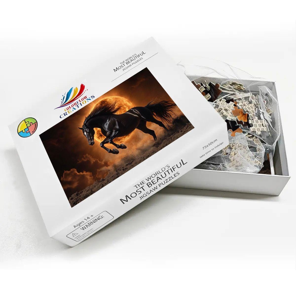 ColorFlow | Solar Black Stallion Wooden Puzzle 1000pc | Bold Sunset Puzzle