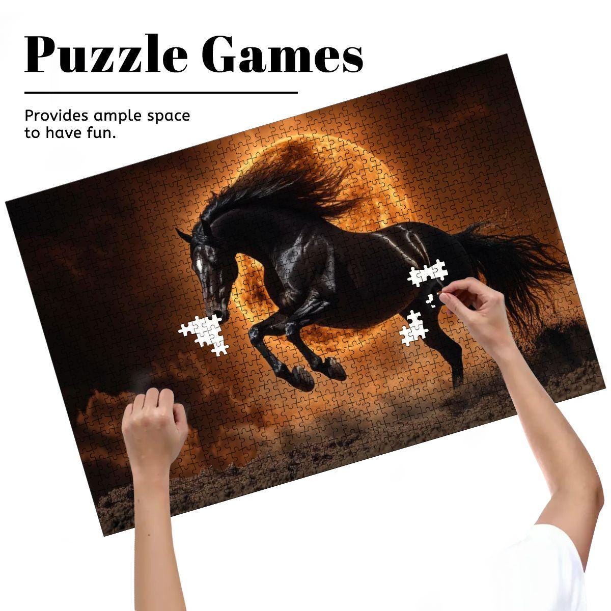 ColorFlow | Solar Black Stallion Wooden Puzzle 1000pc | Bold Sunset Puzzle