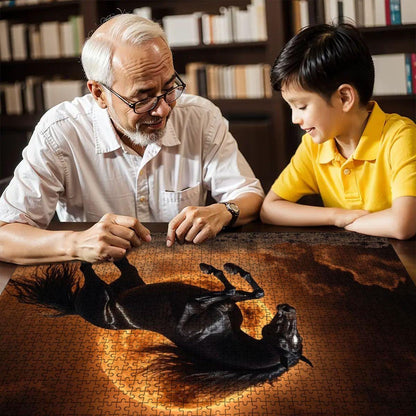 ColorFlow | Solar Black Stallion Wooden Puzzle 1000pc | Bold Sunset Puzzle