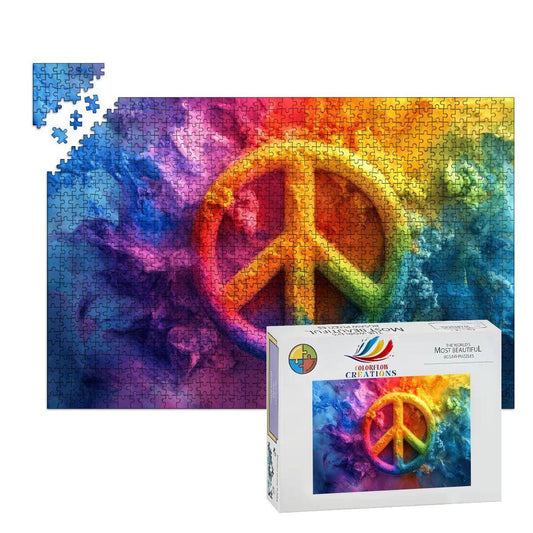 ColorFlow | Groovy Peace Sign Wooden Puzzle s | Colorburst Jigsaw