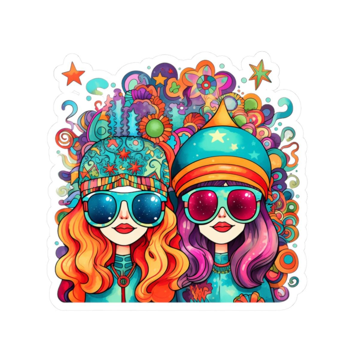 Psychedelic Groovy Girls Sticker: Trippy Retro Vinyl Decal