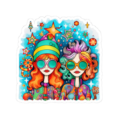ColorFlow | Groovy Best Friends Sticker | Trippy Hippie Girls Kiss Cut Decal | Waterproof Retro 70s Vinyl Art for Laptop or Bottle