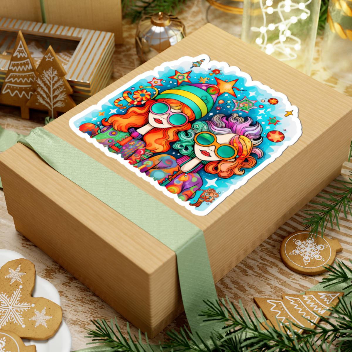 ColorFlow | Groovy Best Friends Sticker | Trippy Hippie Girls Kiss Cut Decal | Waterproof Retro 70s Vinyl Art for Laptop or Bottle