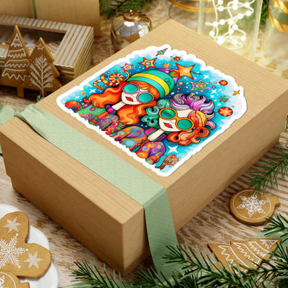 ColorFlow | Groovy Best Friends Sticker | Trippy Hippie Girls Kiss Cut Decal | Waterproof Retro 70s Vinyl Art for Laptop or Bottle