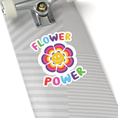 Flower Power Smiley Face Sticker: 70s Retro Rainbow Vinyl Decal