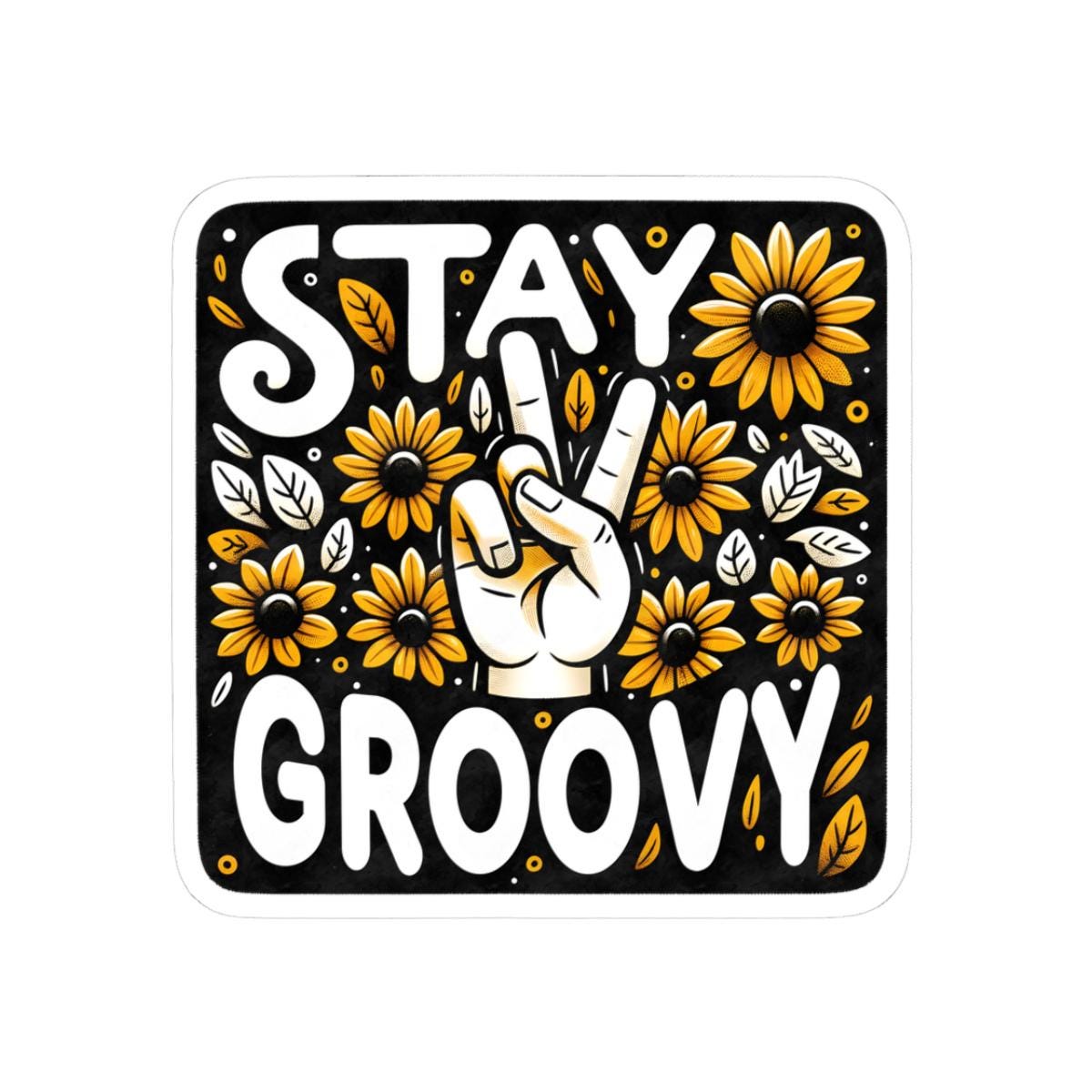 Stay Groovy Sticker: Retro Peace Sign Sunflower - Waterproof Vinyl Decal