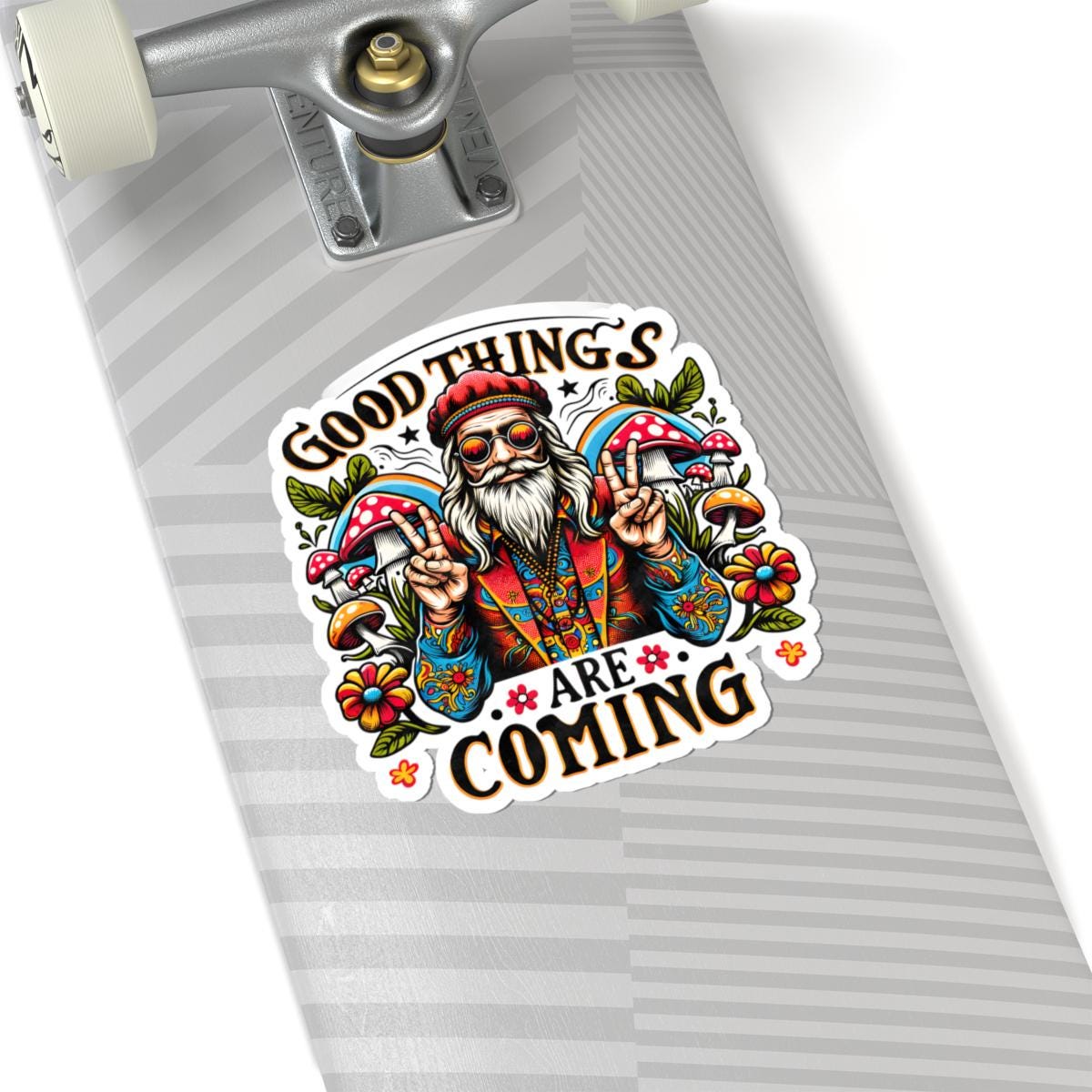 Trippy Mushroom Sticker: Good Things Are Coming - Retro Hippie Vinyl Decal