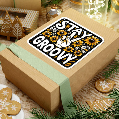 Stay Groovy Sticker: Retro Peace Sign Sunflower - Waterproof Vinyl Decal