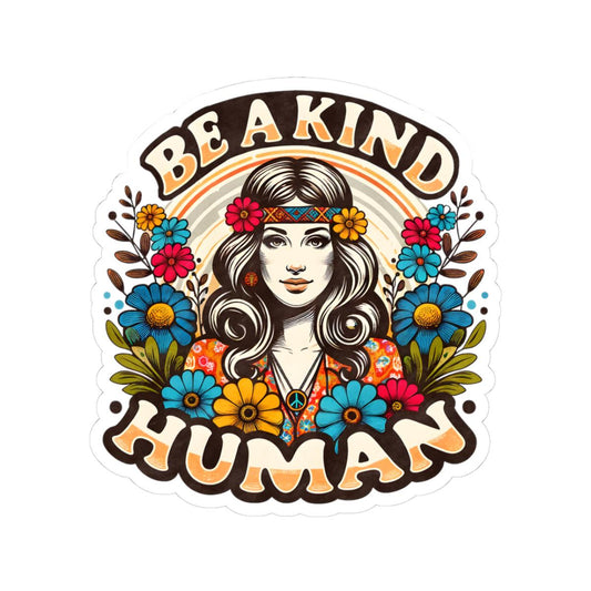 Be A Kind Human Sticker: Retro Hippie Flower Power Vinyl Decal
