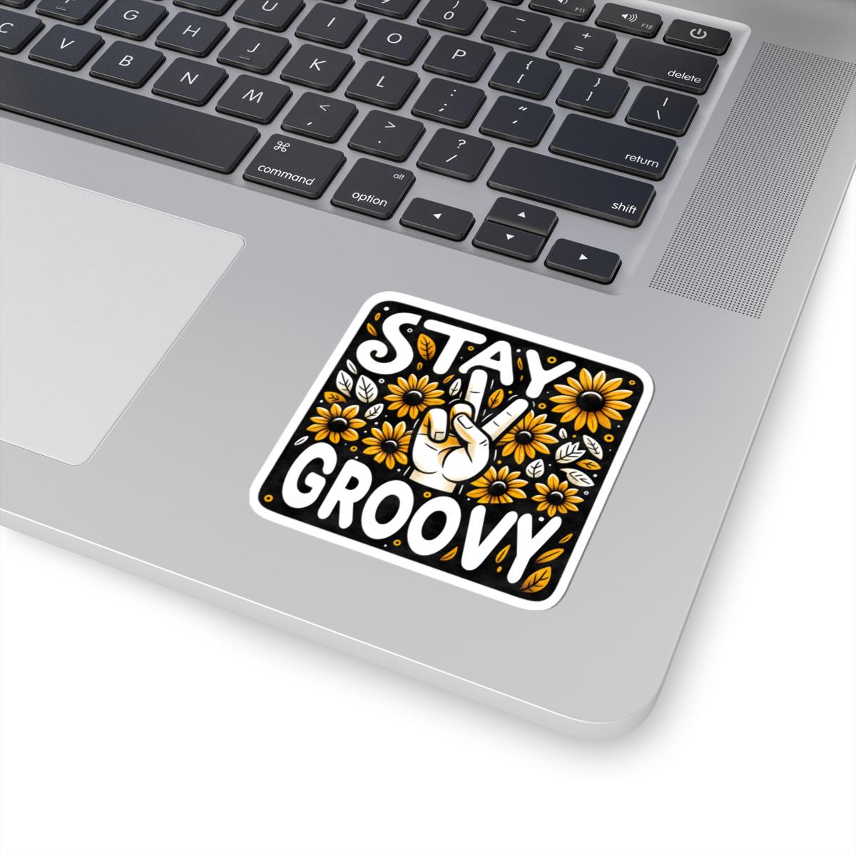 Stay Groovy Sticker: Retro Peace Sign Sunflower - Waterproof Vinyl Decal