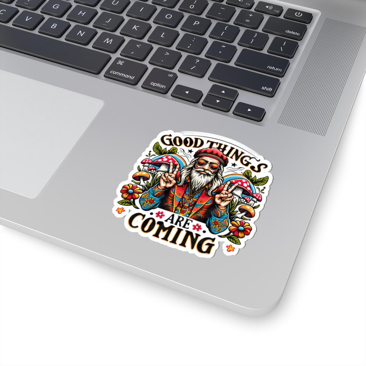 Trippy Mushroom Sticker: Good Things Are Coming - Retro Hippie Vinyl Decal