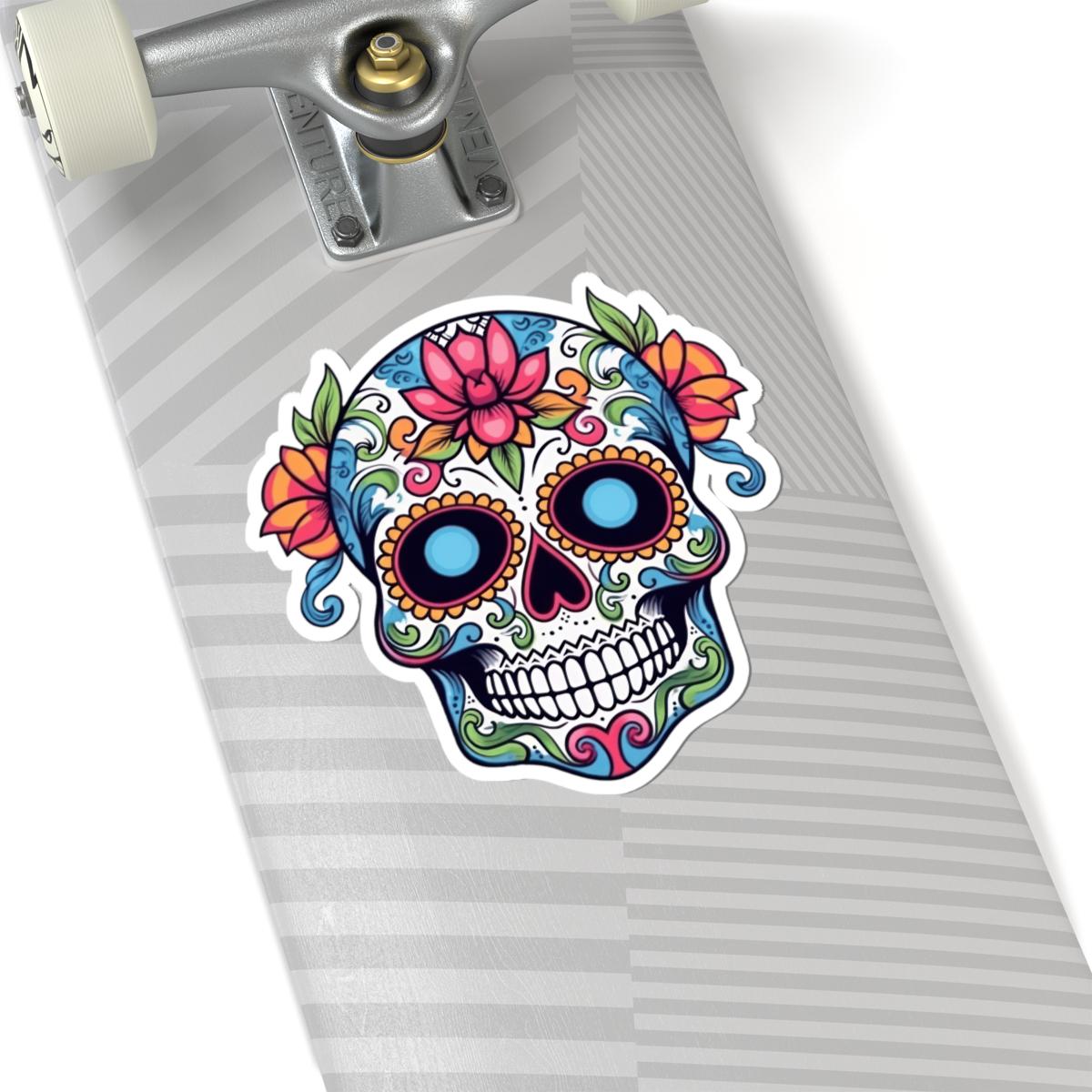 Sugar Skull Vinyl Sticker: Floral Dia de los Muertos Decal - Waterproof Gothic Art