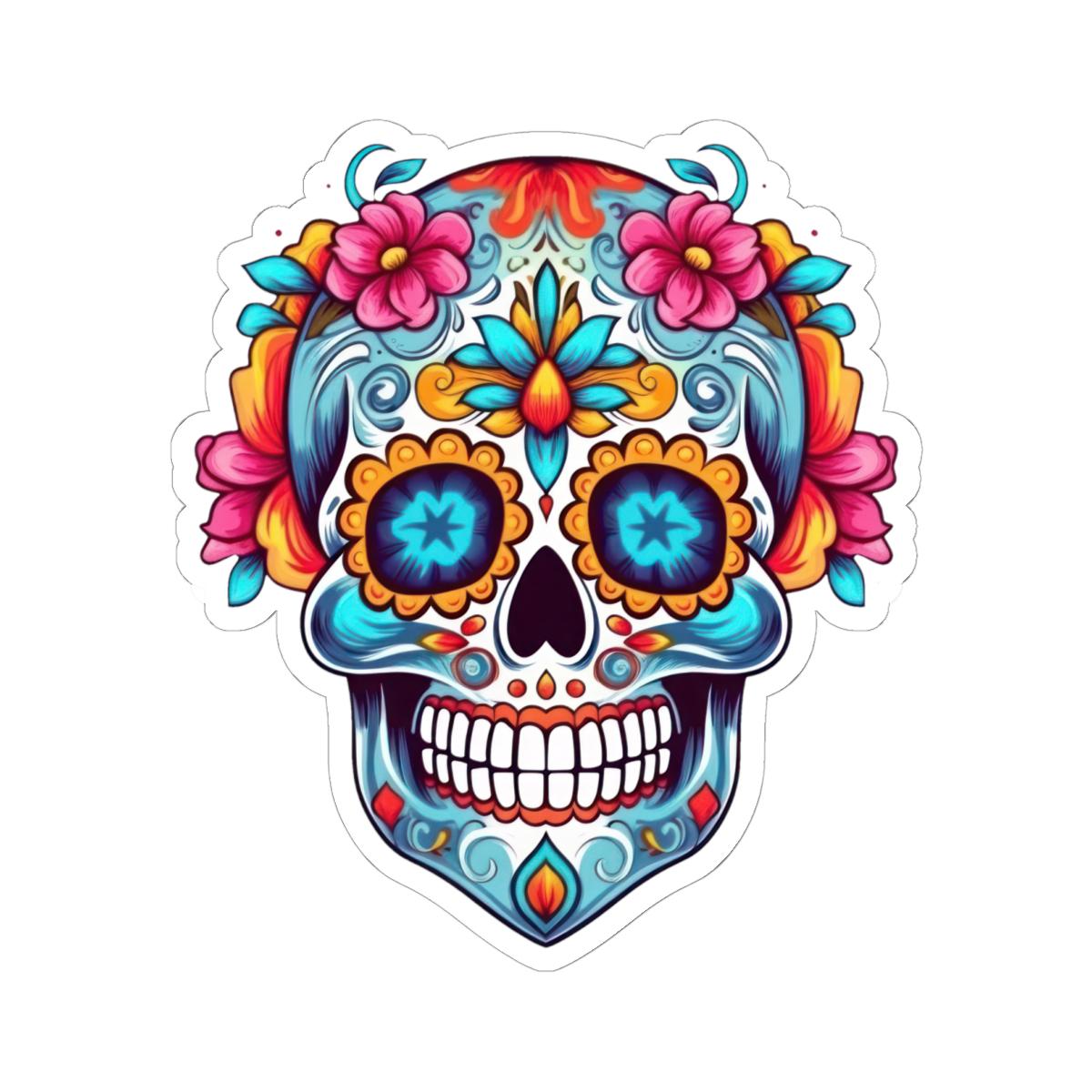 Floral Sugar Skull Vinyl Sticker: Dia de los Muertos Waterproof Decal