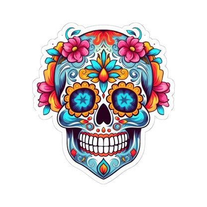 Floral Sugar Skull Vinyl Sticker: Dia de los Muertos Waterproof Decal