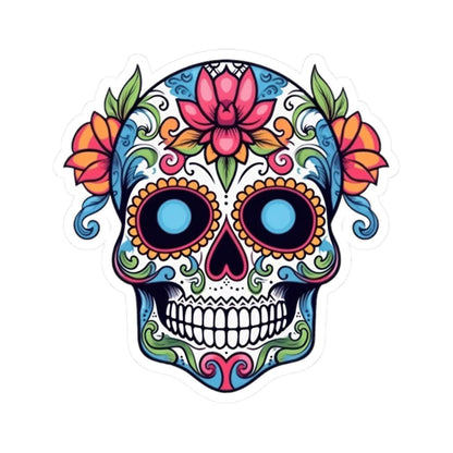 Sugar Skull Vinyl Sticker: Floral Dia de los Muertos Decal - Waterproof Gothic Art