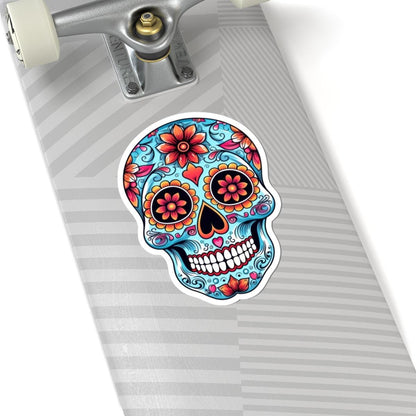 ColorFlow | Floral Sugar Skull Vinyl Sticker | Day of the Dead Heart Eyes Decal | Waterproof Colorful Calavera Laptop Sticker