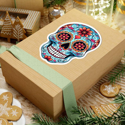 ColorFlow | Floral Sugar Skull Vinyl Sticker | Day of the Dead Heart Eyes Decal | Waterproof Colorful Calavera Laptop Sticker