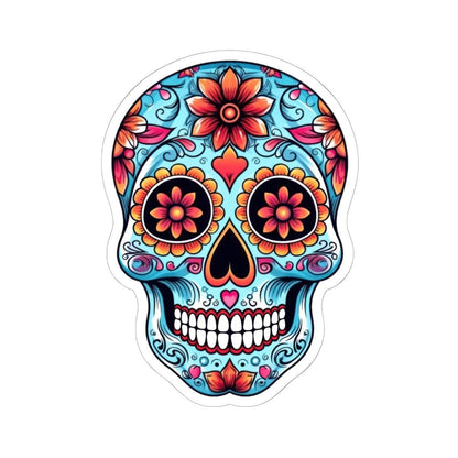 ColorFlow | Floral Sugar Skull Vinyl Sticker | Day of the Dead Heart Eyes Decal | Waterproof Colorful Calavera Laptop Sticker