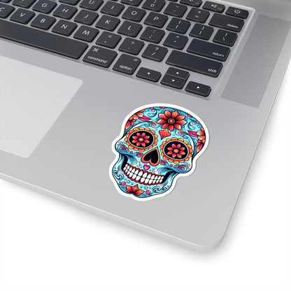 ColorFlow | Floral Sugar Skull Vinyl Sticker | Day of the Dead Heart Eyes Decal | Waterproof Colorful Calavera Laptop Sticker