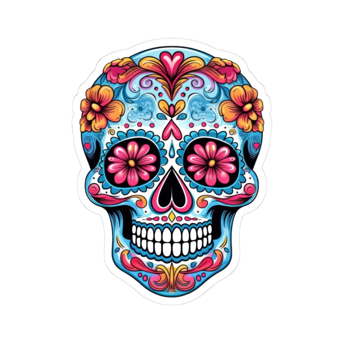 Pink Sugar Skull Vinyl Sticker: Día de los Muertos Calavera Art