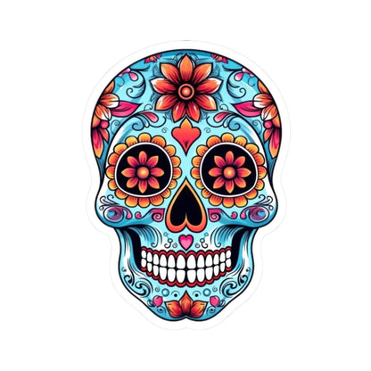 ColorFlow | Floral Sugar Skull Vinyl Sticker | Day of the Dead Heart Eyes Decal | Waterproof Colorful Calavera Laptop Sticker