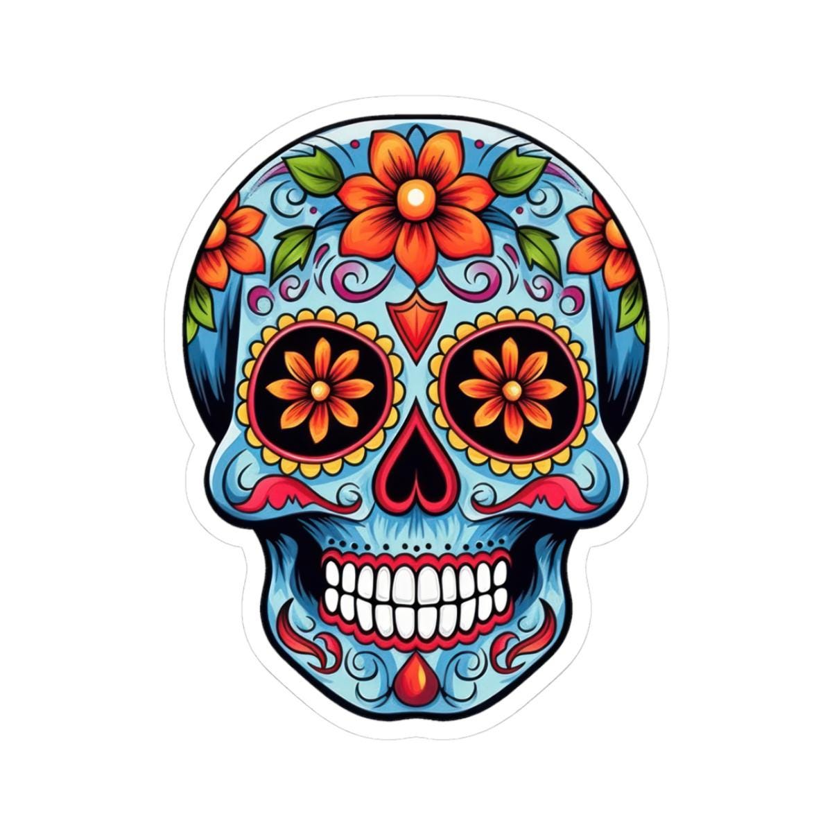 ColorFlow | Floral Sugar Skull Vinyl Sticker | Waterproof Skull Sticker | Day of the Dead Aesthetic Decal | Dia De Los Muertos Art