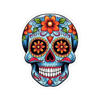 ColorFlow | Floral Sugar Skull Vinyl Sticker | Waterproof Skull Sticker | Day of the Dead Aesthetic Decal | Dia De Los Muertos Art