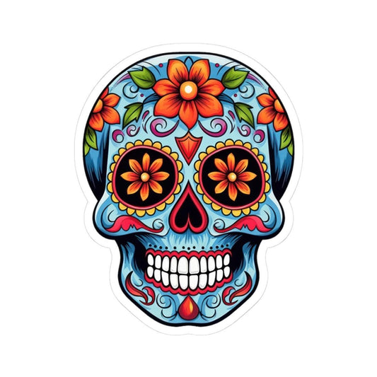 ColorFlow | Floral Sugar Skull Vinyl Sticker | Waterproof Skull Sticker | Day of the Dead Aesthetic Decal | Dia De Los Muertos Art