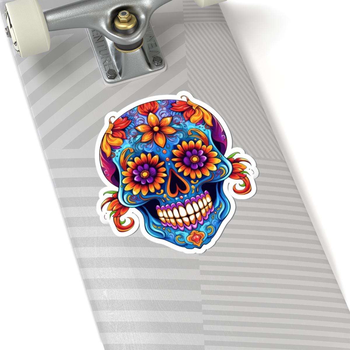 Floral Sugar Skull Sticker: Vibrant Dia de los Muertos Vinyl Decal