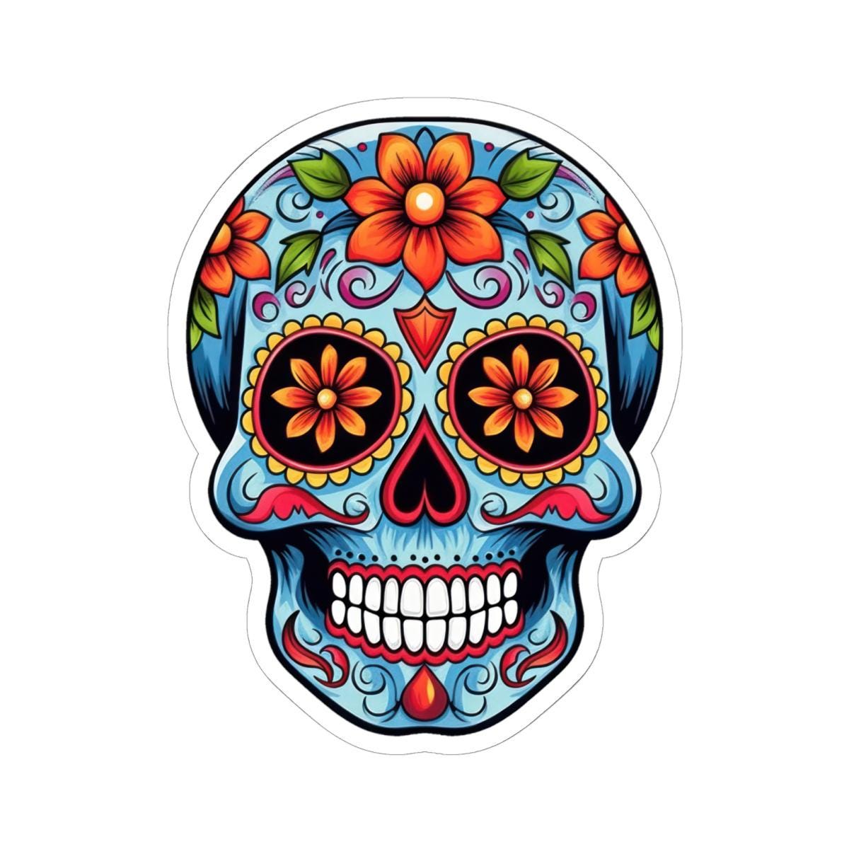 ColorFlow | Floral Sugar Skull Vinyl Sticker | Waterproof Skull Sticker | Day of the Dead Aesthetic Decal | Dia De Los Muertos Art