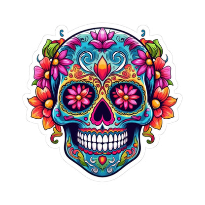 Teal Sugar Skull Sticker: Floral Calavera, Waterproof Vinyl Decal